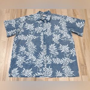 Go Barefoot Men’s Blue / White Floral Hawaiian Button Down Shirt - Size 2XL